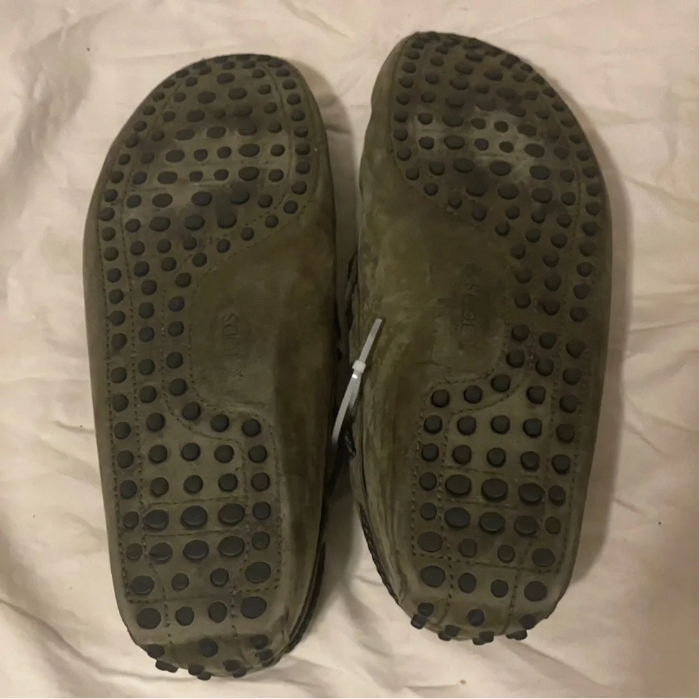 TOD’S City Gommino Green Suede Leather Lace Up Driving Loafers Braided Moccasin